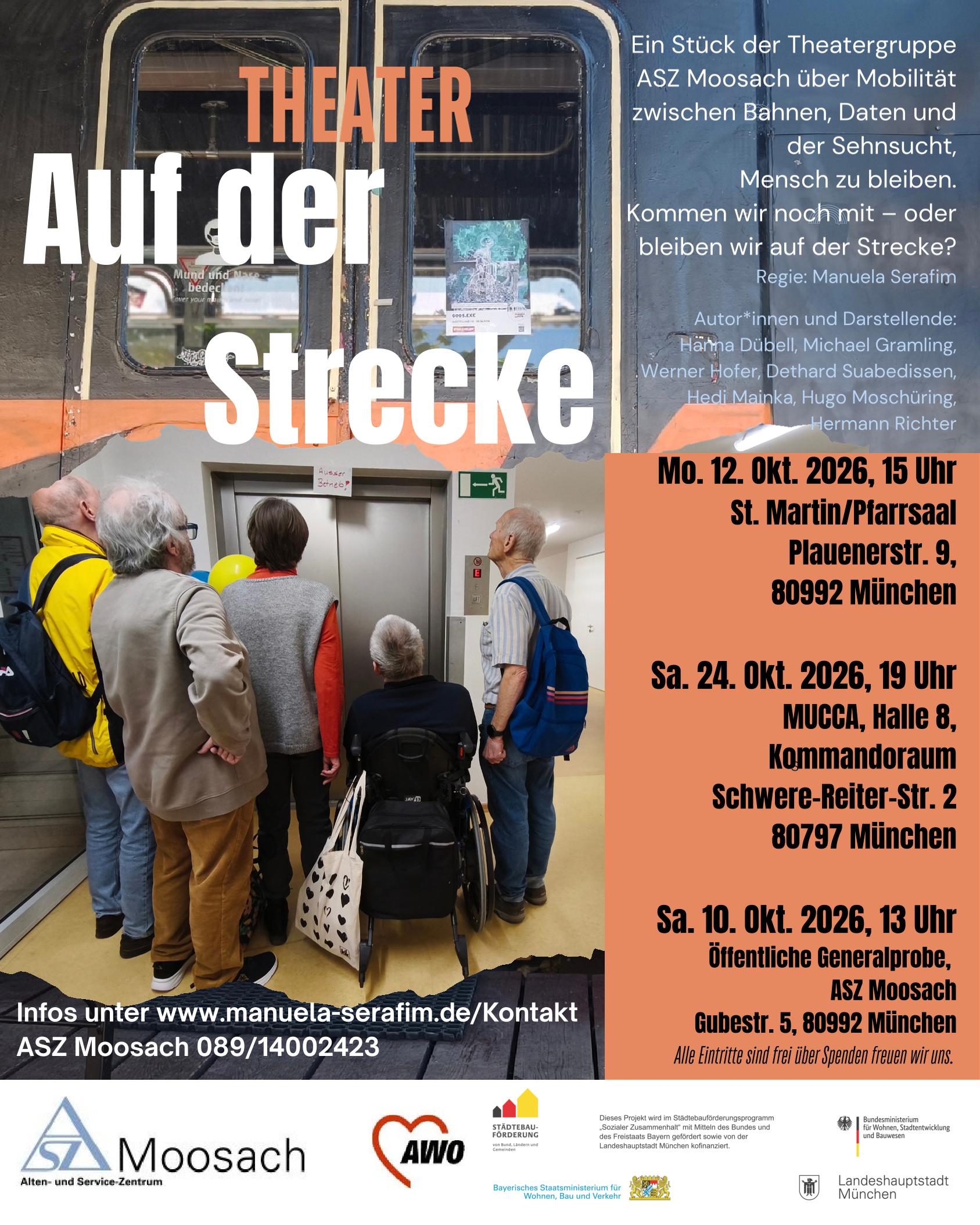 Theaterplakat für das Stück Auf Strecke vom Seniorentheater der ASZ Moosach