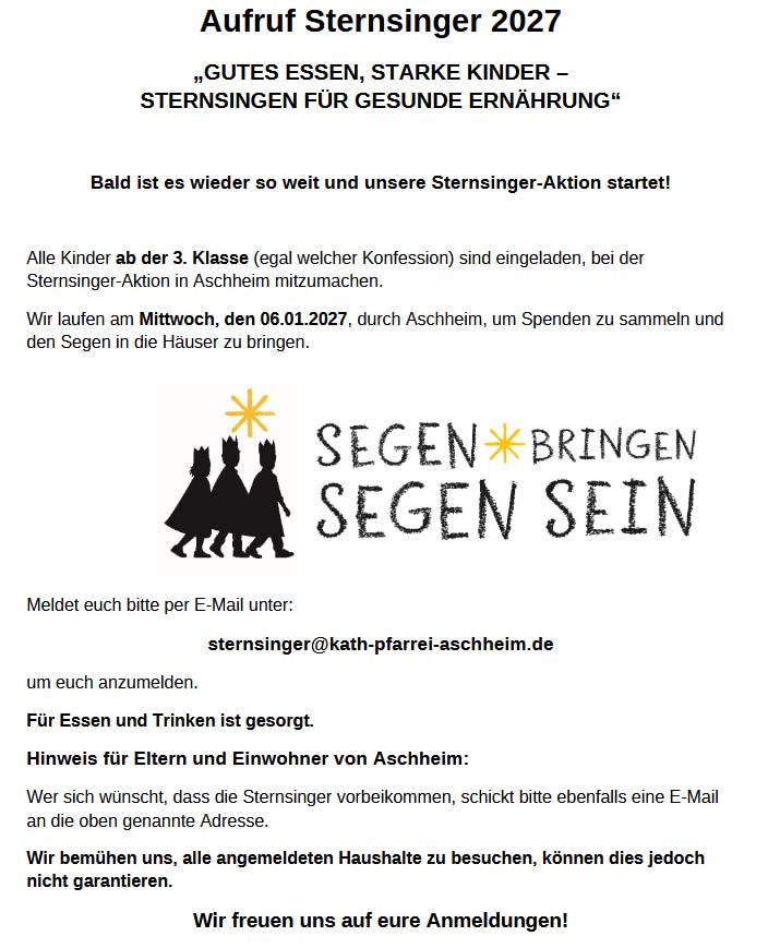 Aufruf Sternsinger 2027