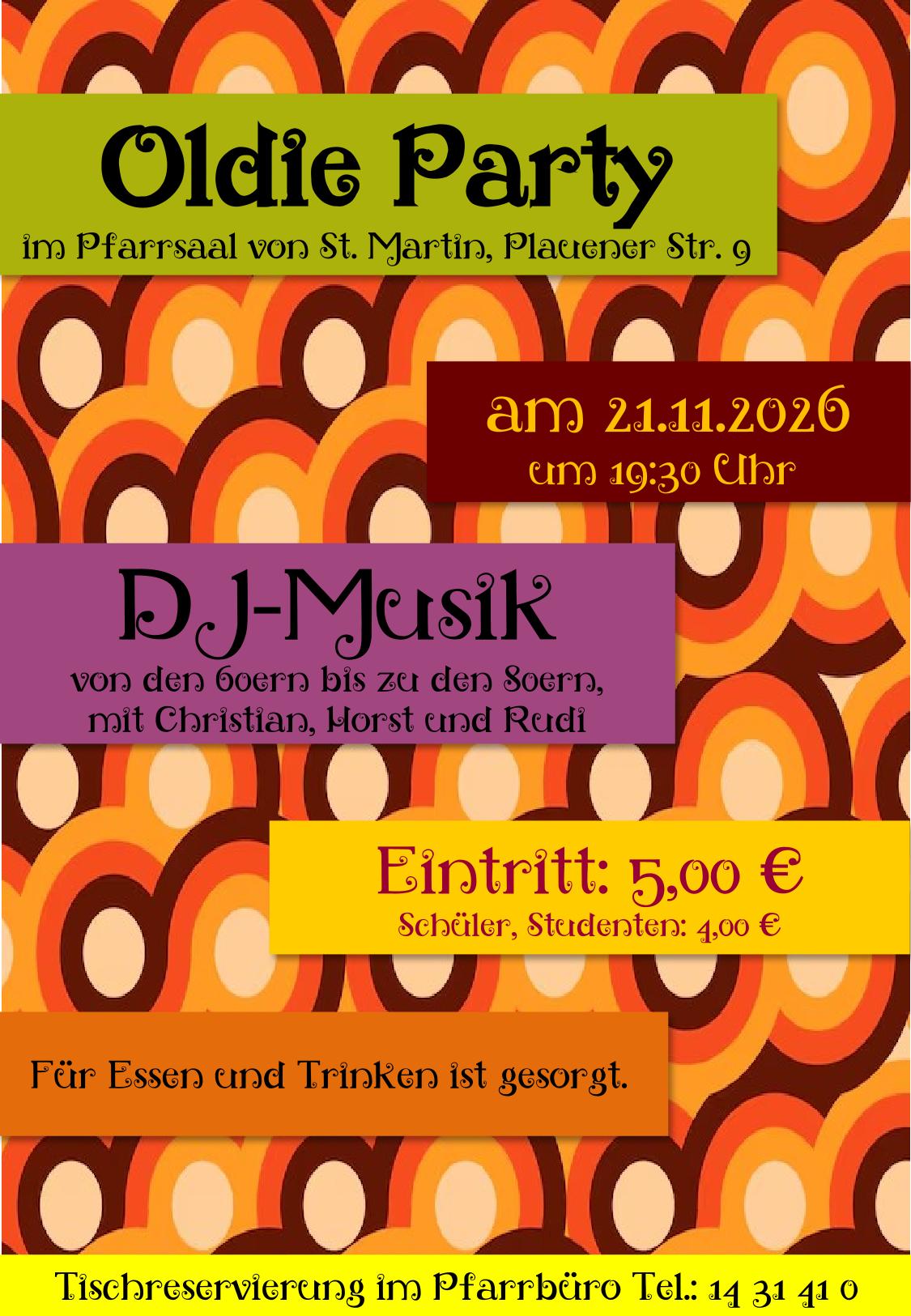 Plakat für Oldieparty am 21.11.2026